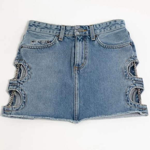 CUTE Carmar Los Angeles Chain Denim Cut Out Mini Skirt Size 24 XS 00 - Picture 3 of 10